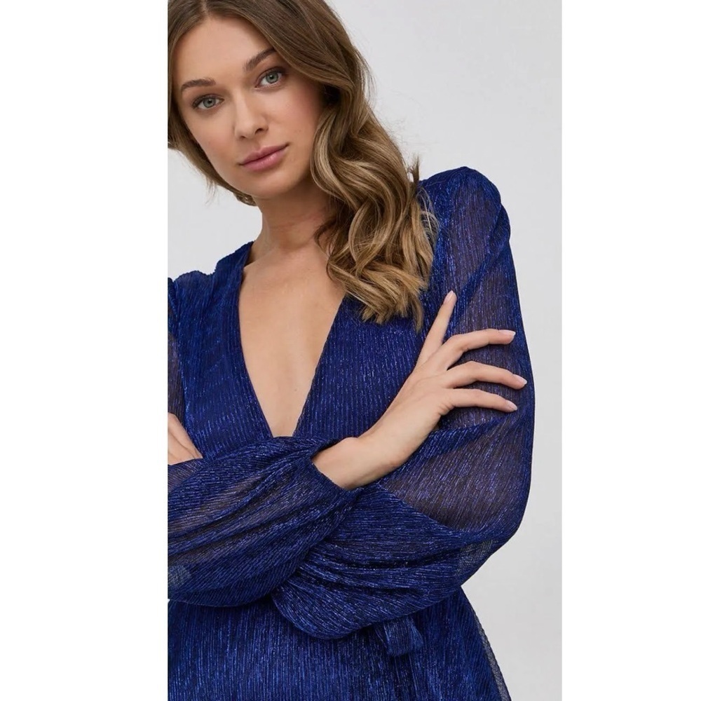 Bardot Mini Dress Cocktail Metallic Navy XL US 10 Long Sleeve - Picture 2 of 15